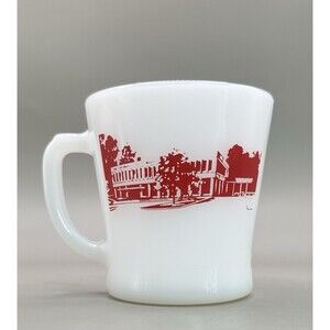 Fire King Milk Glass D Handle Mug Monroe County Bank Advertising